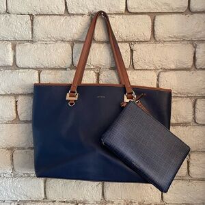 Anne Klein Navy Blue Tote Bag w/Pouch